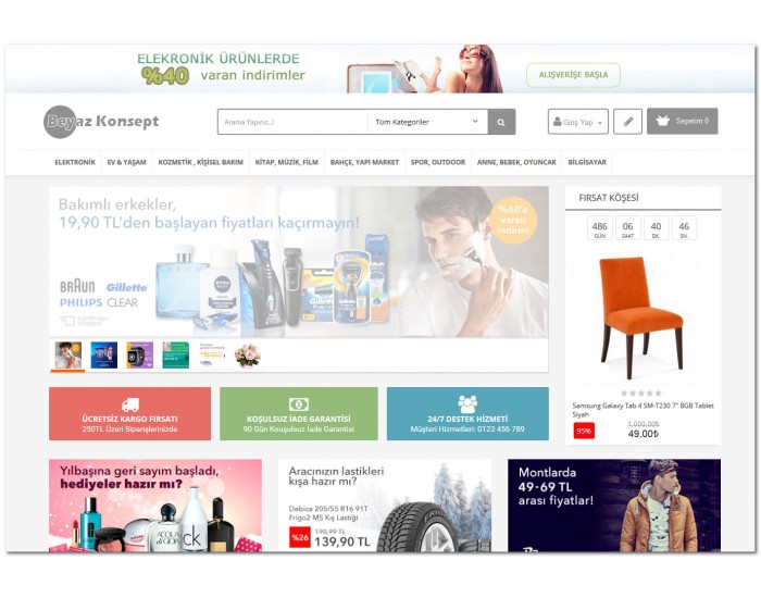 Opencart Beyaz Konsept Full E-ticaret Hazır Site Paketi