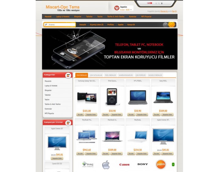 Mis-cart 155x ve 156x Opencart alisveris teması